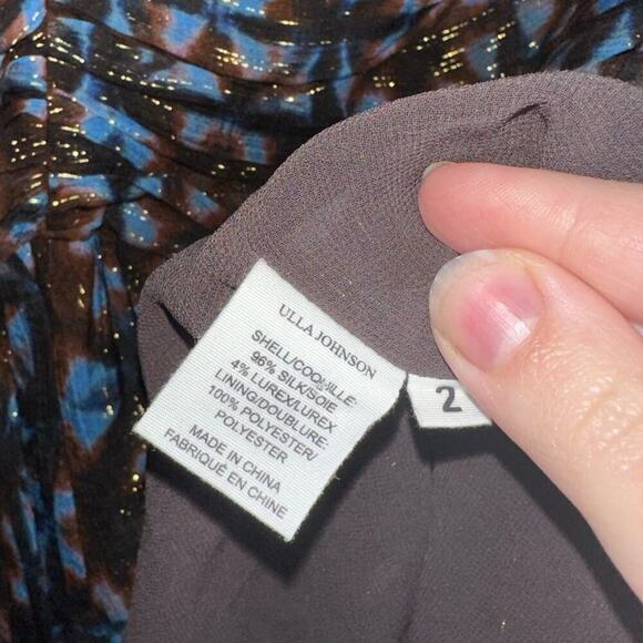 Ulla Johnson Kaia Ruffled One Shoulder Mini Dress NWT Blue/Brown Multi Size 2 - Picture 6 of 8